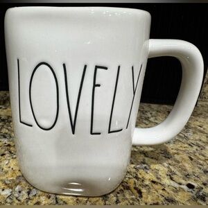 Rae Dunn Lovely Mug Coffee Tea Hot Chocolate white with black Lovely